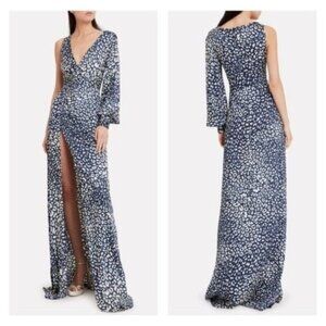 Alexis Kasadee Contemporary Cocktail Party Leopard Print V Neck Front Slit Dress